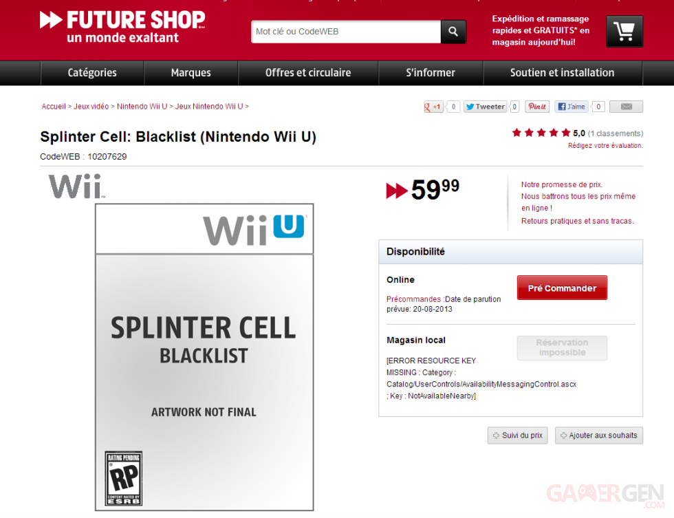 Splinter Cell Wii U future shop